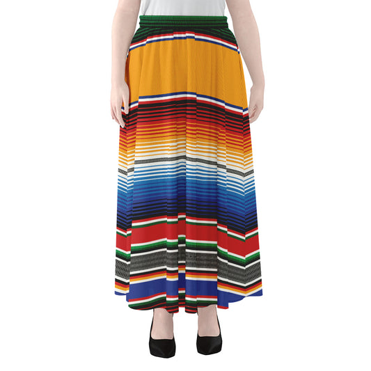 Ethnic Serape Blanket Stripe Print Chiffon Maxi Skirt
