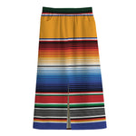 Ethnic Serape Blanket Stripe Print Cotton Front Slit Maxi Skirt