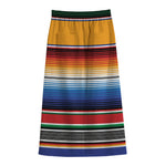 Ethnic Serape Blanket Stripe Print Cotton Front Slit Maxi Skirt