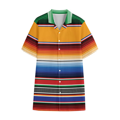 Ethnic Serape Blanket Stripe Print Cotton Hawaiian Shirt