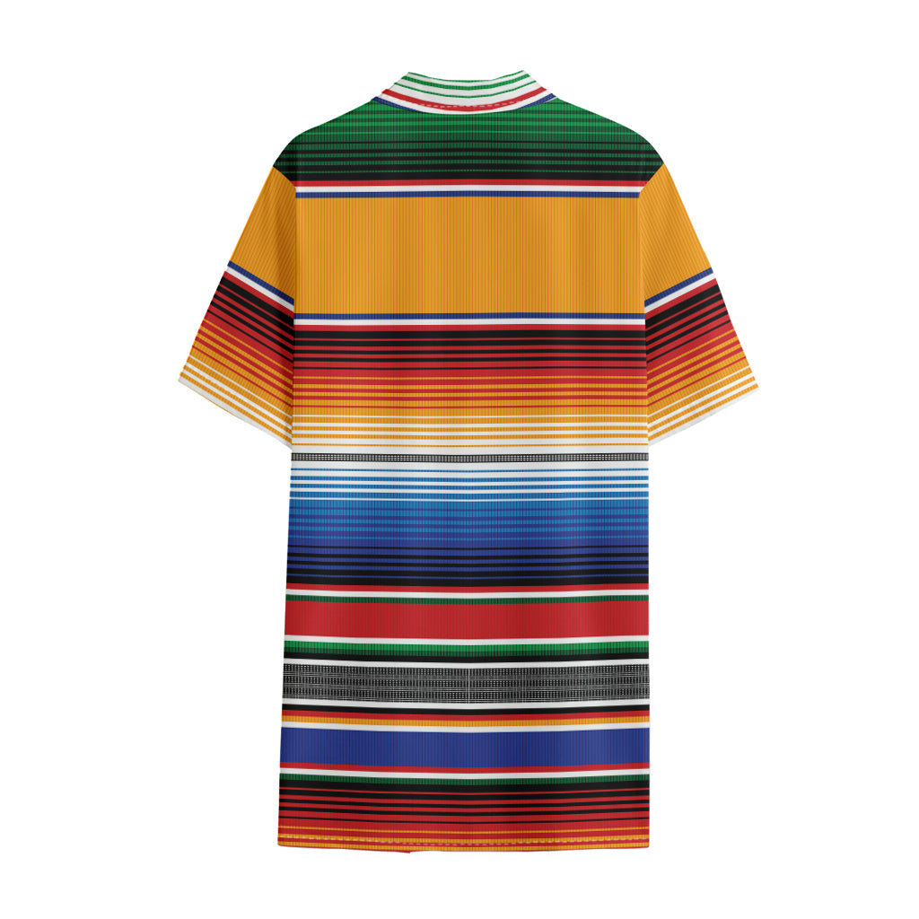 Ethnic Serape Blanket Stripe Print Cotton Hawaiian Shirt