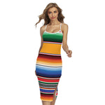 Ethnic Serape Blanket Stripe Print Cross Back Cami Dress