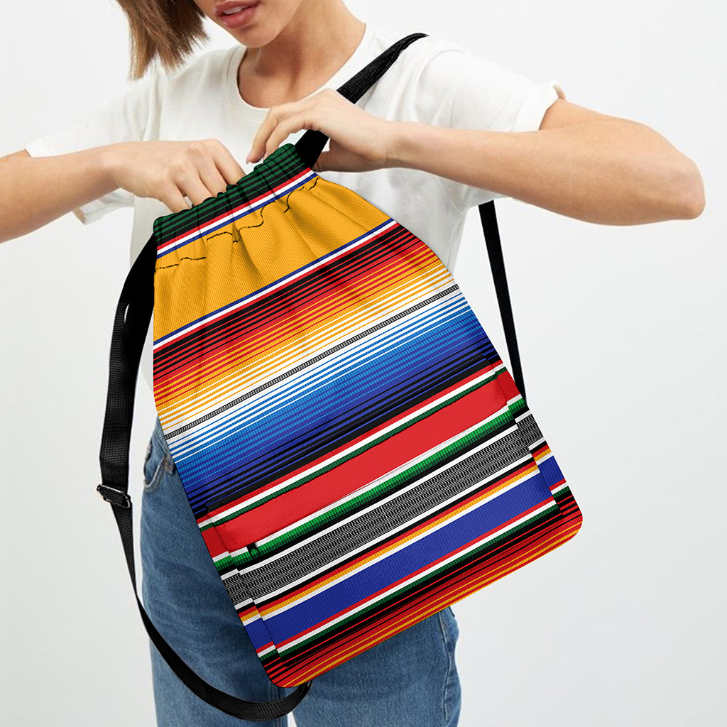 Ethnic Serape Blanket Stripe Print Drawstring Backpack