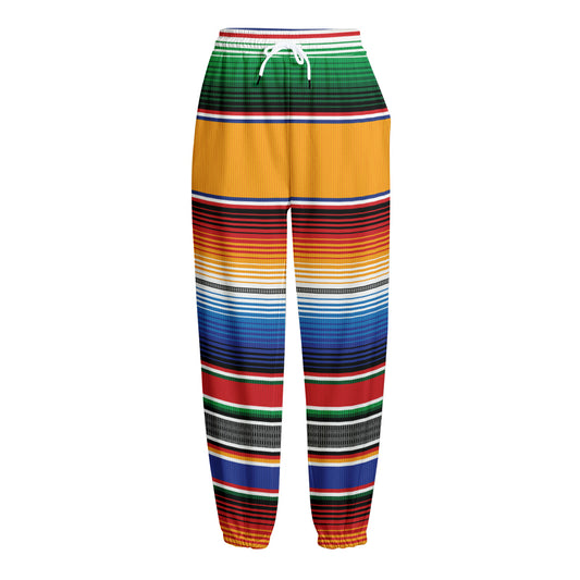 Ethnic Serape Blanket Stripe Print Fleece Lined Knit Pants