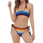 Ethnic Serape Blanket Stripe Print Halter Scoop Tie Side Bikini