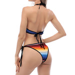 Ethnic Serape Blanket Stripe Print Halter Scoop Tie Side Bikini
