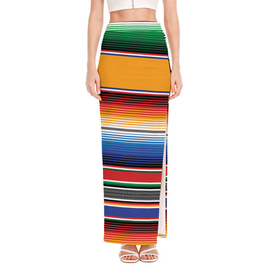 Ethnic Serape Blanket Stripe Print High Slit Maxi Skirt