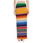 Ethnic Serape Blanket Stripe Print High Slit Maxi Skirt