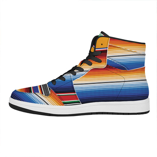 Ethnic Serape Blanket Stripe Print High Top Leather Sneakers