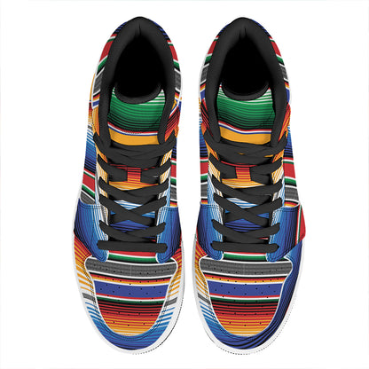 Ethnic Serape Blanket Stripe Print High Top Leather Sneakers