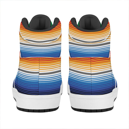 Ethnic Serape Blanket Stripe Print High Top Leather Sneakers