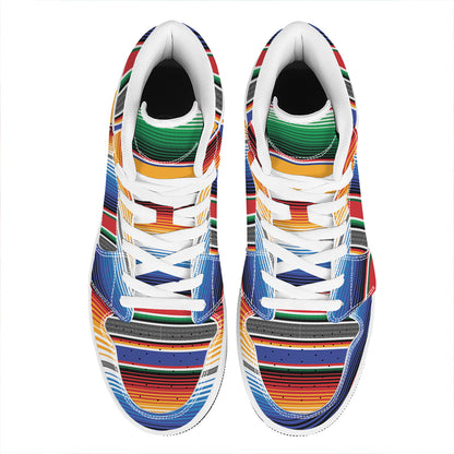 Ethnic Serape Blanket Stripe Print High Top Leather Sneakers