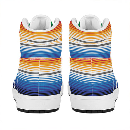 Ethnic Serape Blanket Stripe Print High Top Leather Sneakers