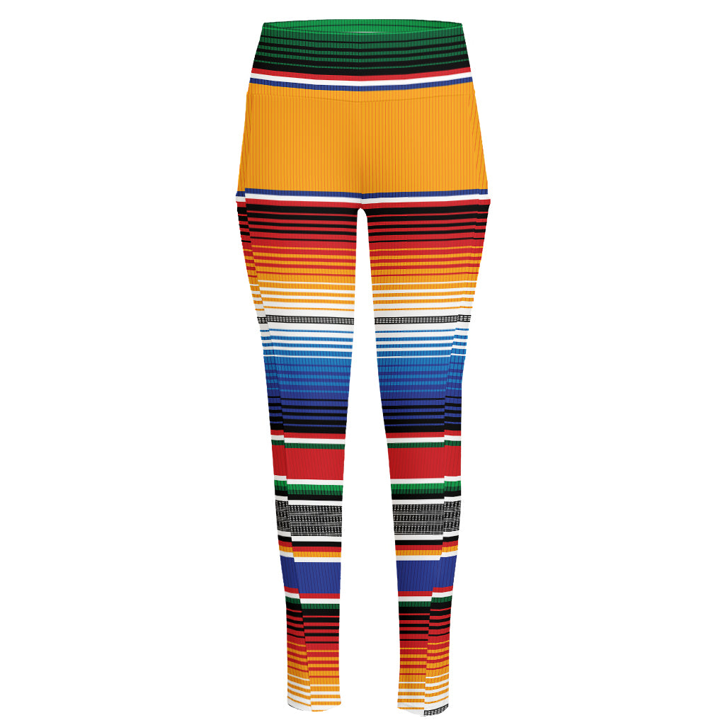 Ethnic Serape Blanket Stripe Print High-Waisted Pocket Leggings