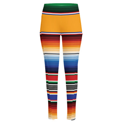 Ethnic Serape Blanket Stripe Print High-Waisted Pocket Leggings