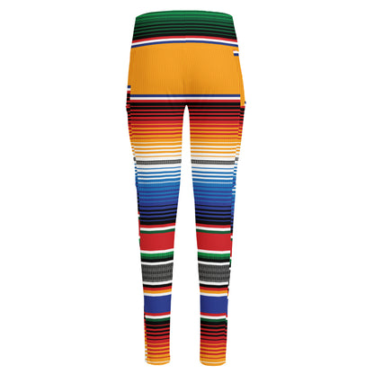 Ethnic Serape Blanket Stripe Print High-Waisted Pocket Leggings