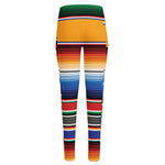 Ethnic Serape Blanket Stripe Print High-Waisted Pocket Leggings