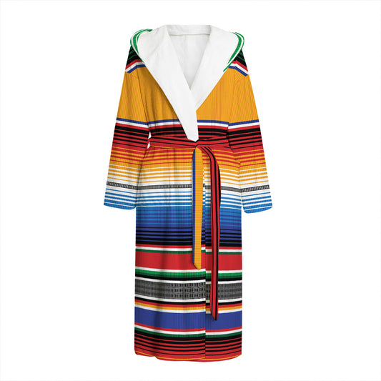 Ethnic Serape Blanket Stripe Print Hooded Bathrobe