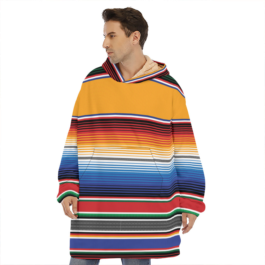 Ethnic Serape Blanket Stripe Print Hoodie Blanket