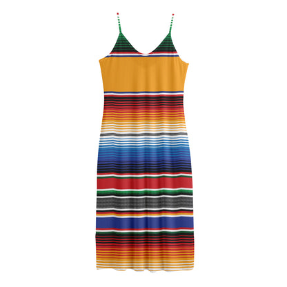 Ethnic Serape Blanket Stripe Print Jersey Midi Cami Dress