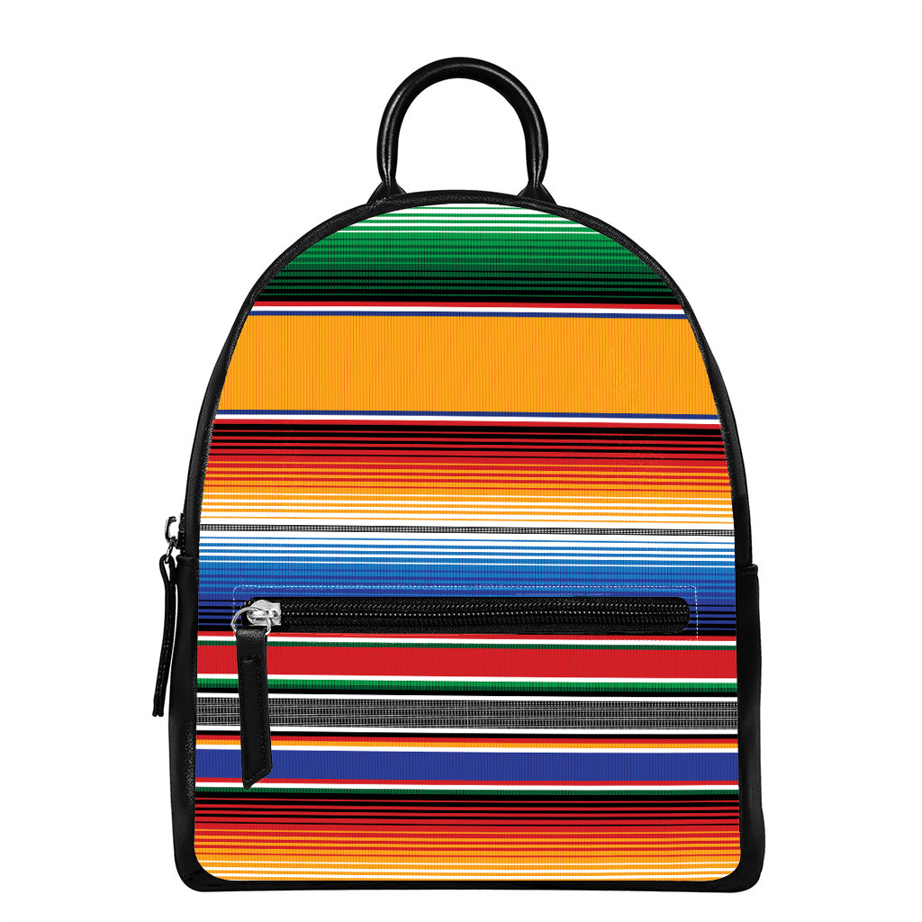 Ethnic Serape Blanket Stripe Print Leather Backpack