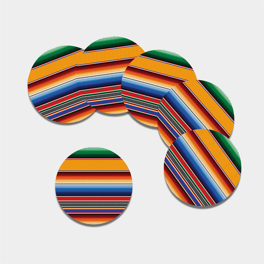 Ethnic Serape Blanket Stripe Print Leather Coaster Set