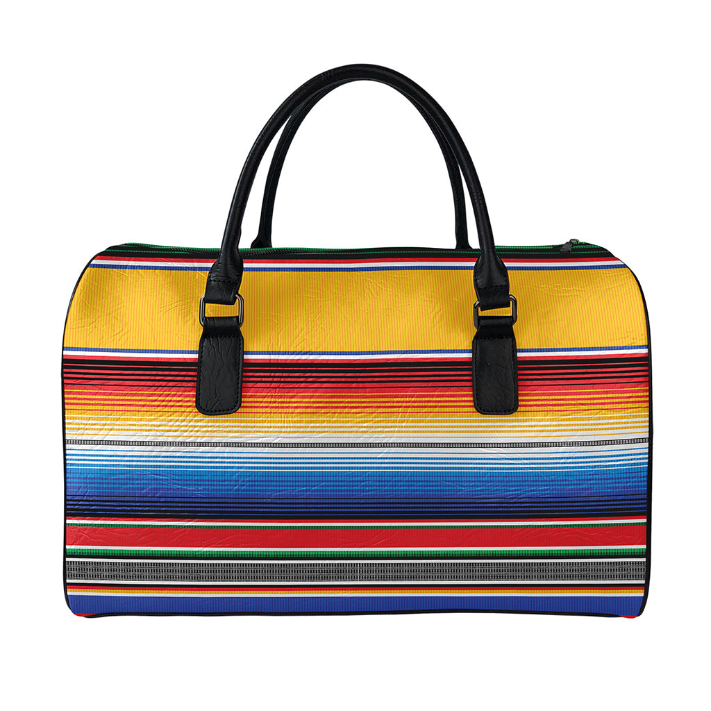 Ethnic Serape Blanket Stripe Print Leather Duffle Bag