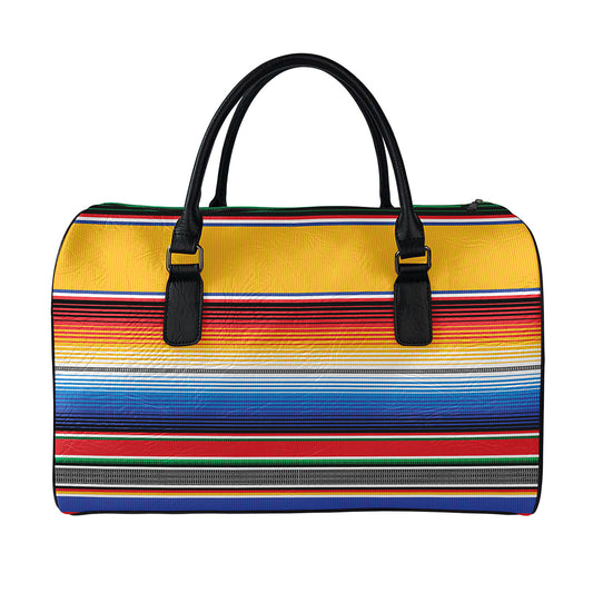 Ethnic Serape Blanket Stripe Print Leather Duffle Bag