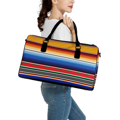 Ethnic Serape Blanket Stripe Print Leather Duffle Bag