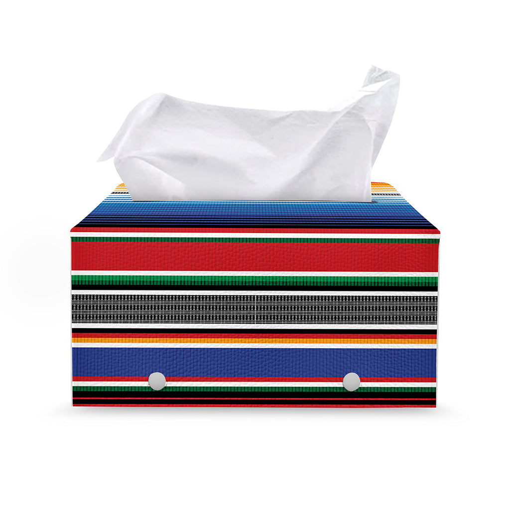 Ethnic Serape Blanket Stripe Print Leather Tissue Box Cover