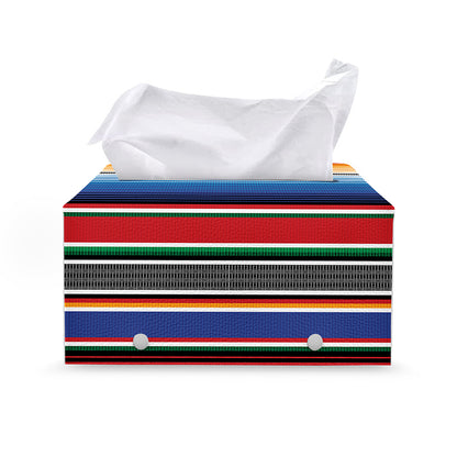 Ethnic Serape Blanket Stripe Print Leather Tissue Box Cover