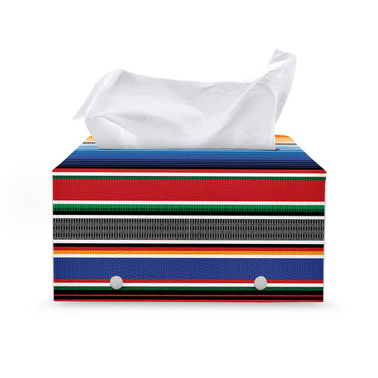 Ethnic Serape Blanket Stripe Print Leather Tissue Box Cover