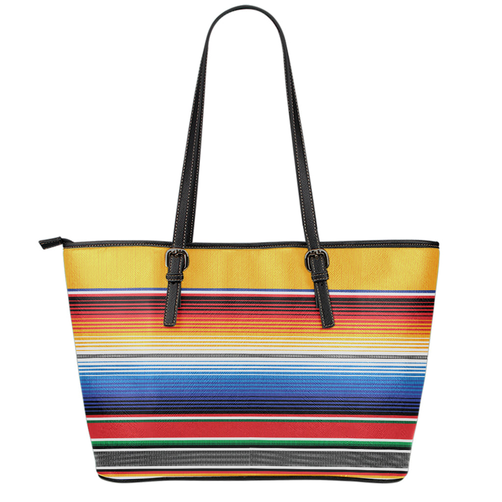 Ethnic Serape Blanket Stripe Print Leather Tote Bag