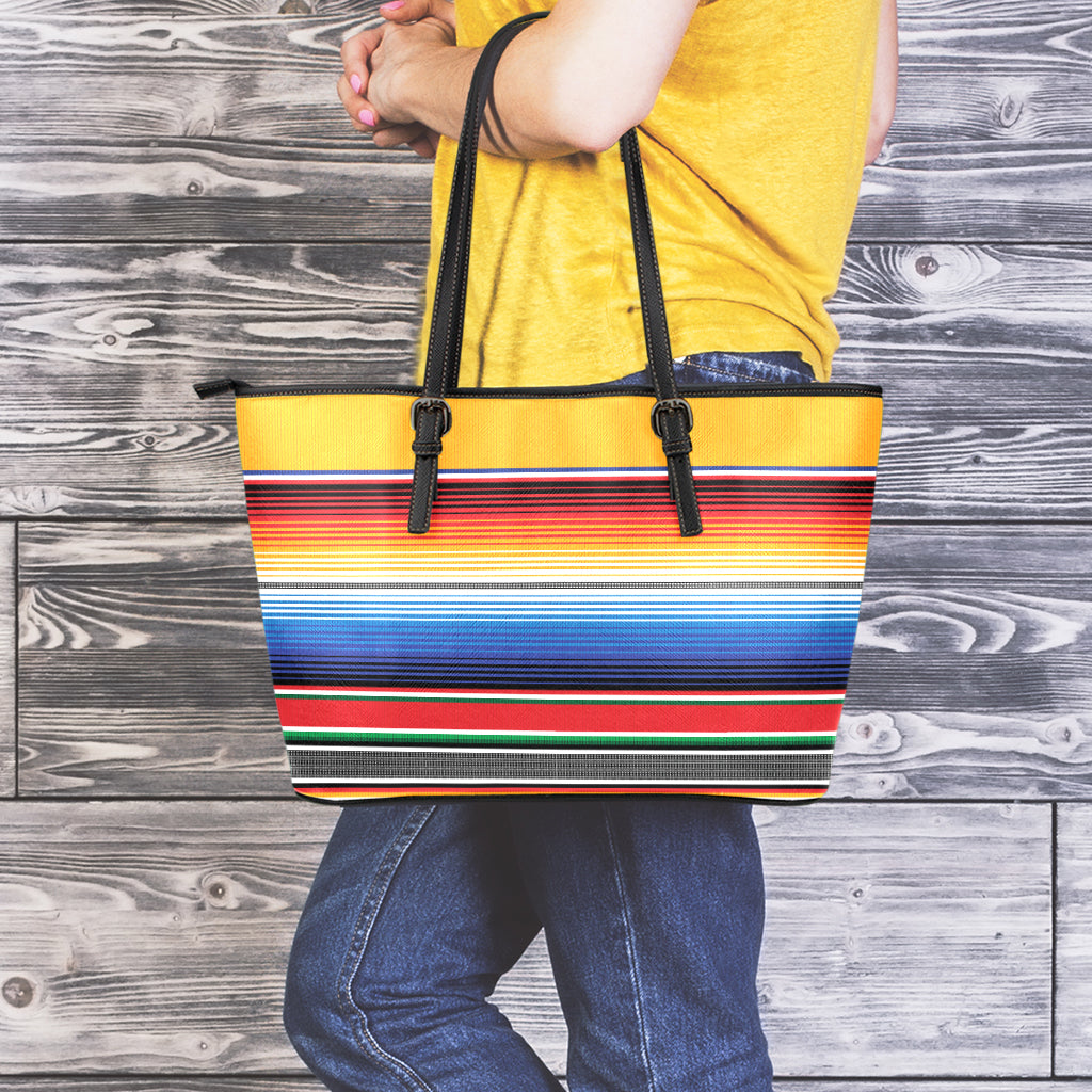 Ethnic Serape Blanket Stripe Print Leather Tote Bag