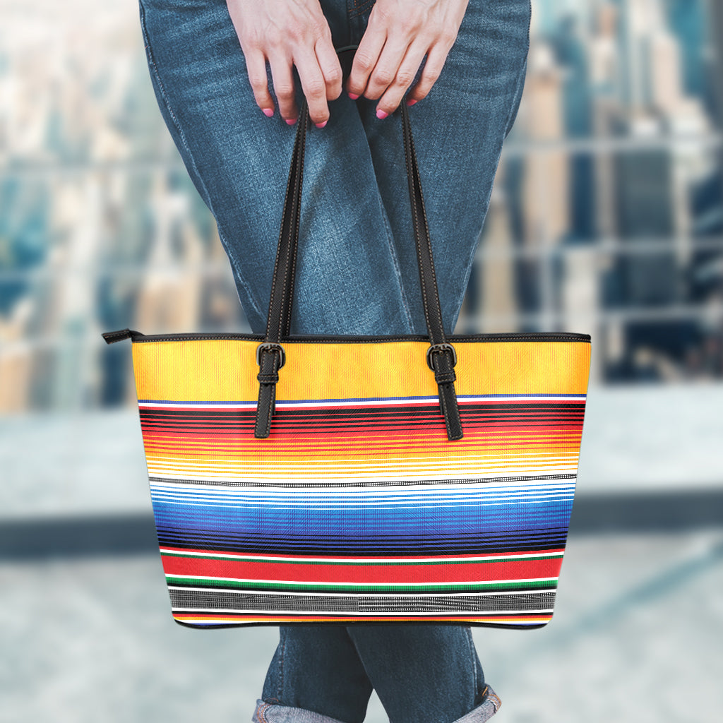 Ethnic Serape Blanket Stripe Print Leather Tote Bag