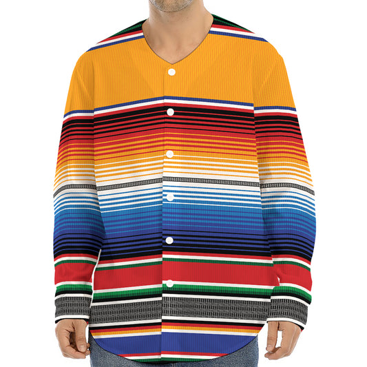 Ethnic Serape Blanket Stripe Print Long Sleeve Baseball Jersey