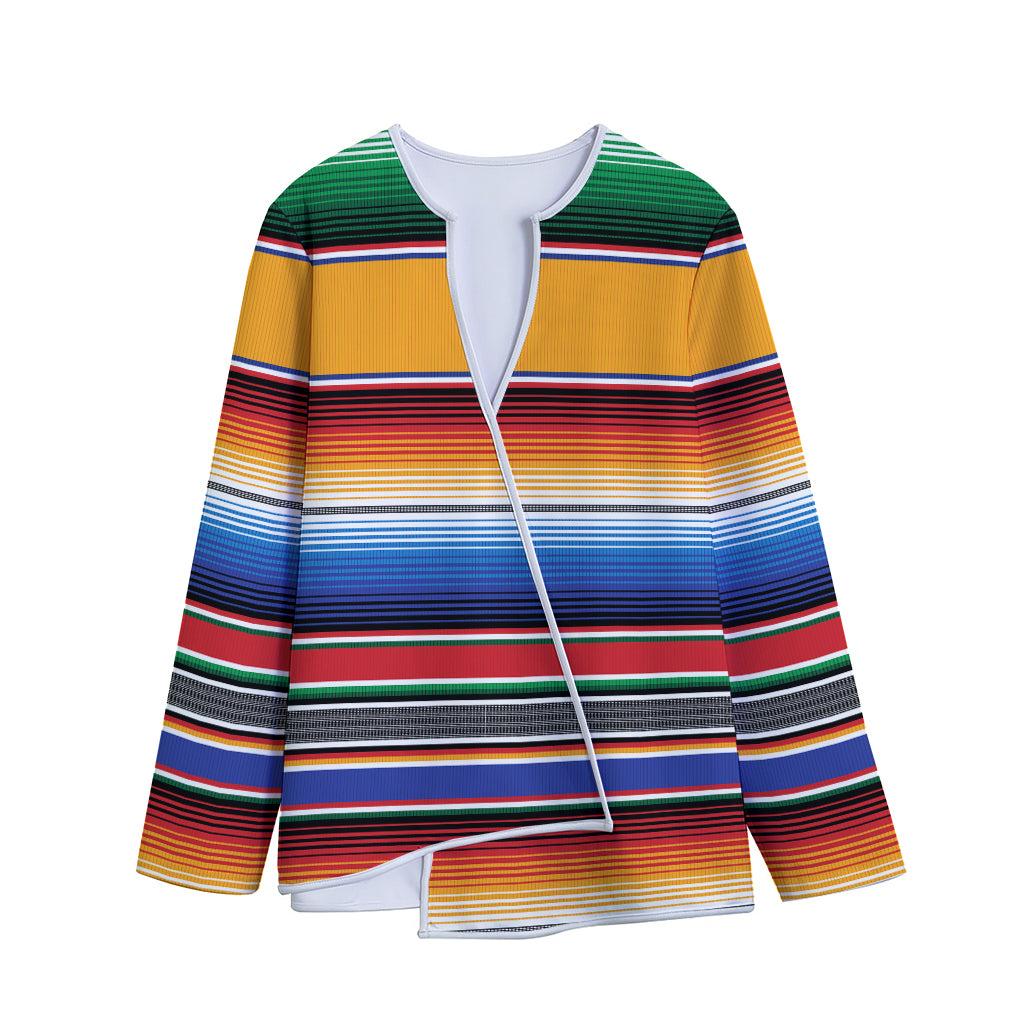 Ethnic Serape Blanket Stripe Print Long Sleeve Short Coat
