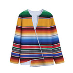 Ethnic Serape Blanket Stripe Print Long Sleeve Short Coat
