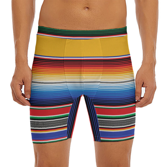 Ethnic Serape Blanket Stripe Print Men's Long Boxer Briefs