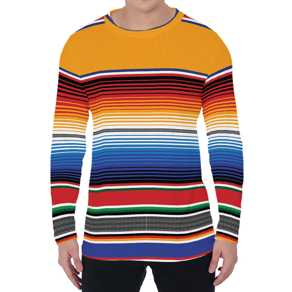 Ethnic Serape Blanket Stripe Print Men's Long Sleeve T-Shirt