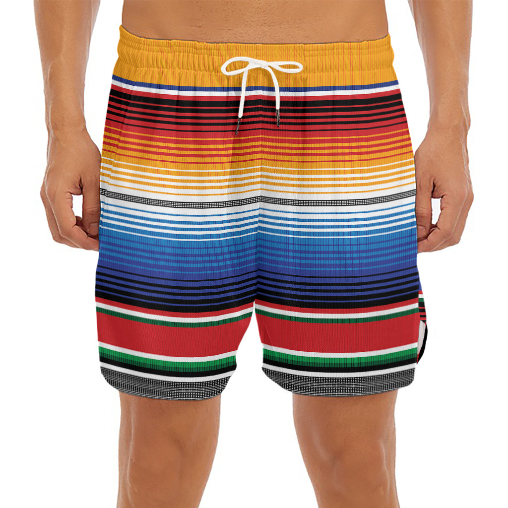 Ethnic Serape Blanket Stripe Print Men's Split Running Shorts
