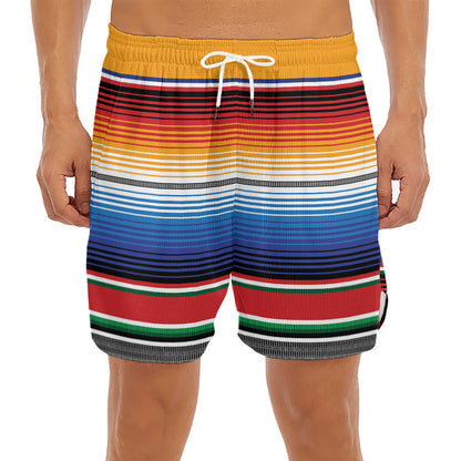 Ethnic Serape Blanket Stripe Print Men's Split Running Shorts