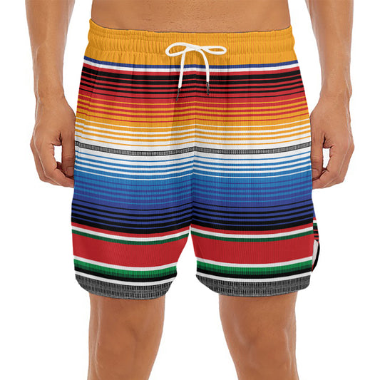 Ethnic Serape Blanket Stripe Print Men's Split Running Shorts