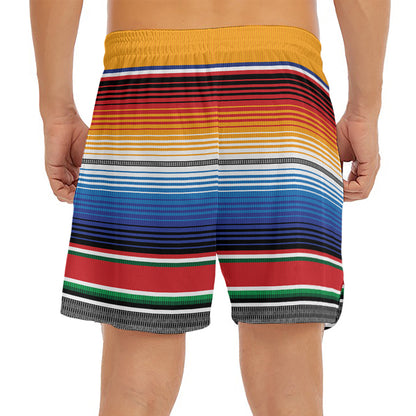 Ethnic Serape Blanket Stripe Print Men's Split Running Shorts