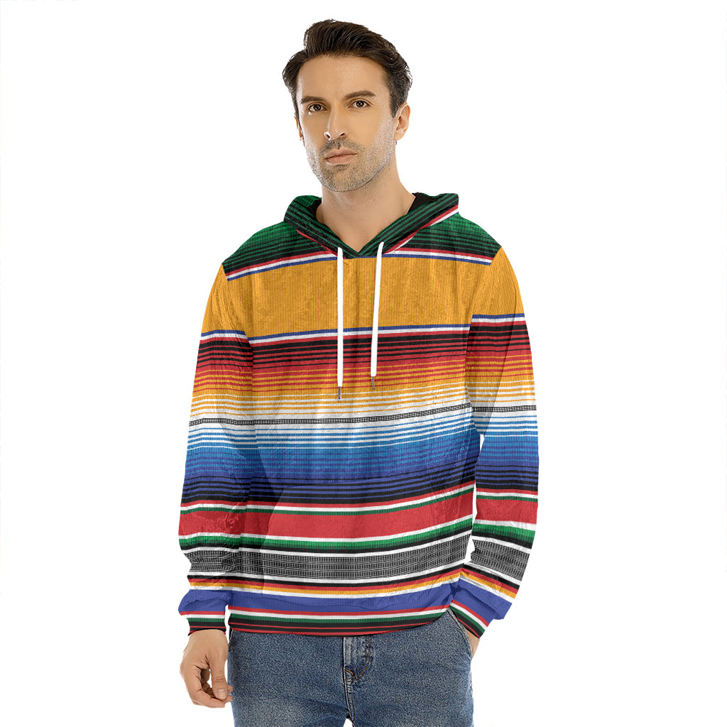 Ethnic Serape Blanket Stripe Print Men's Velvet Pullover Hoodie