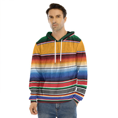 Ethnic Serape Blanket Stripe Print Men's Velvet Pullover Hoodie