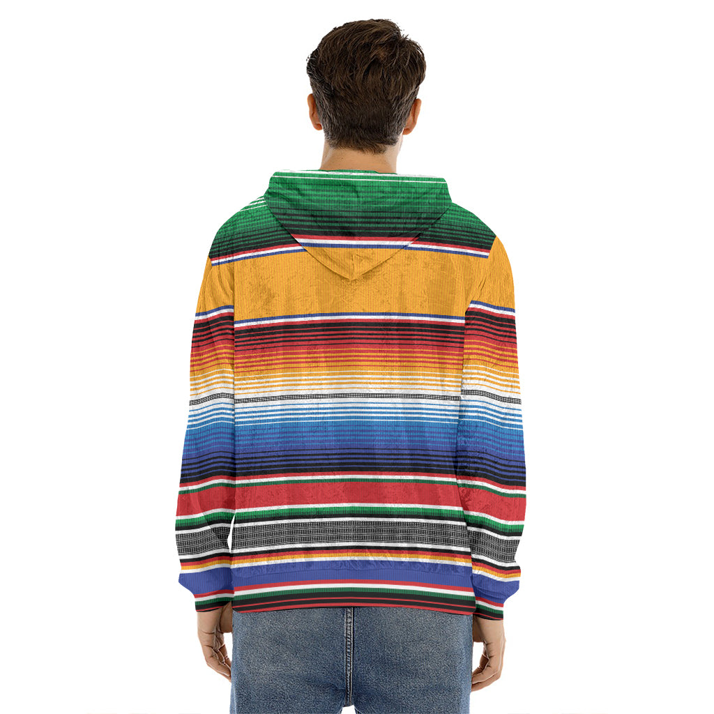 Ethnic Serape Blanket Stripe Print Men's Velvet Pullover Hoodie
