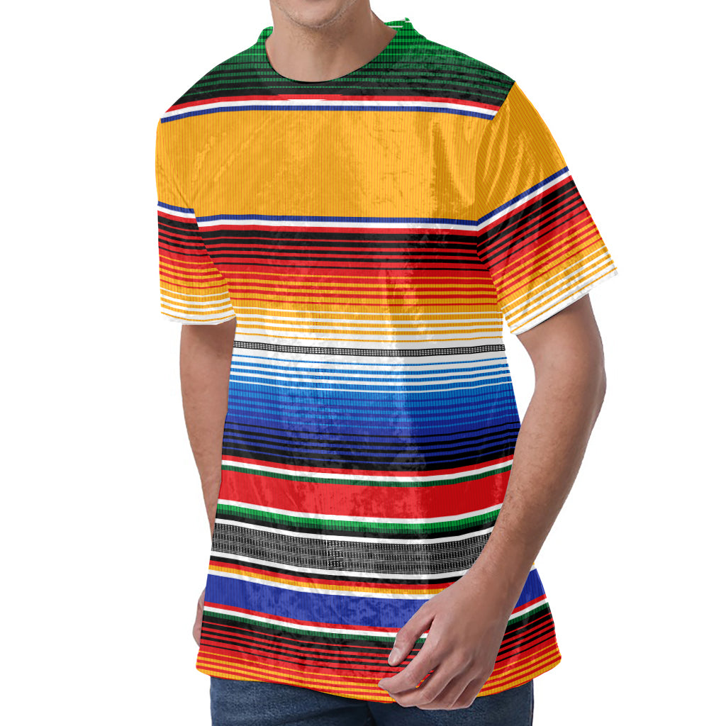 Ethnic Serape Blanket Stripe Print Men's Velvet T-Shirt