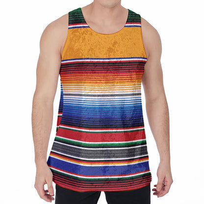 Ethnic Serape Blanket Stripe Print Men's Velvet Tank Top