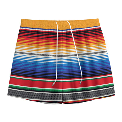 Ethnic Serape Blanket Stripe Print Mesh Shorts